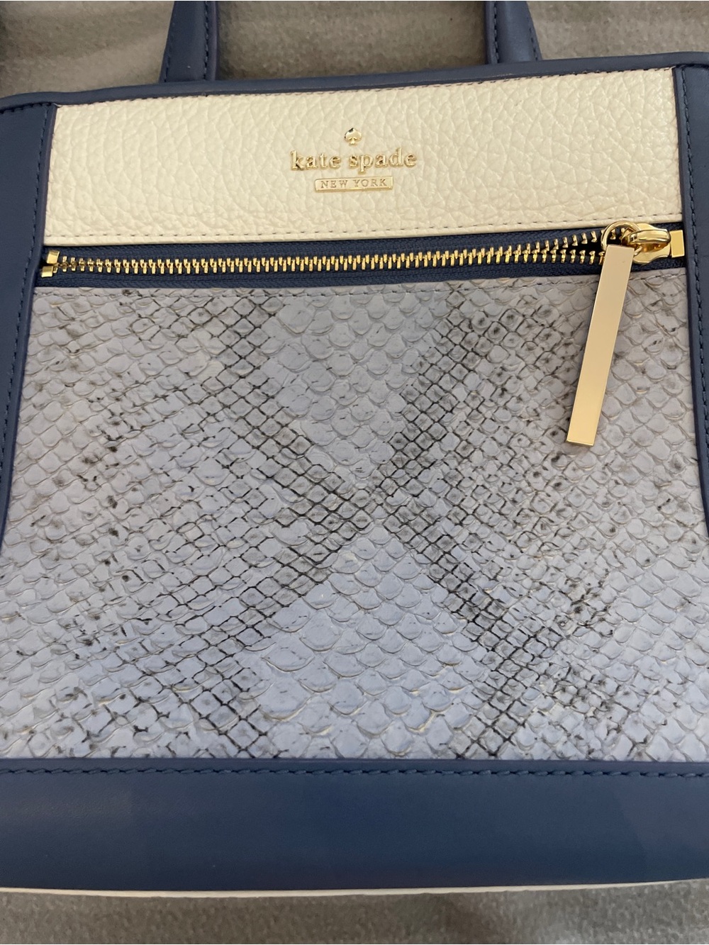 kate spade Cream, Blue & Gray Snake-Texture Top-Handle Satchel - Picture 5 of 9